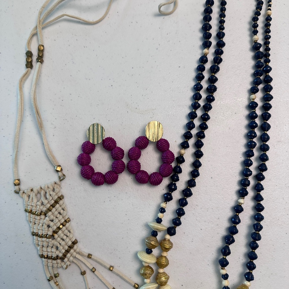 Noonday Collection Gold and Purple Hoop Earrings